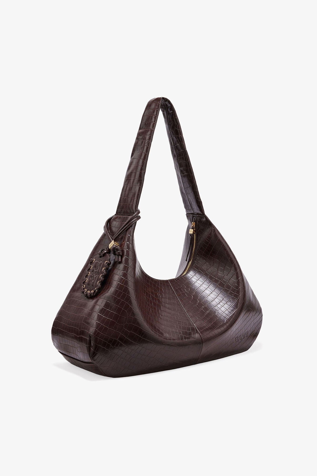 Chocolate Fondant Brown Croco XXL Hobo Bag - GANNI