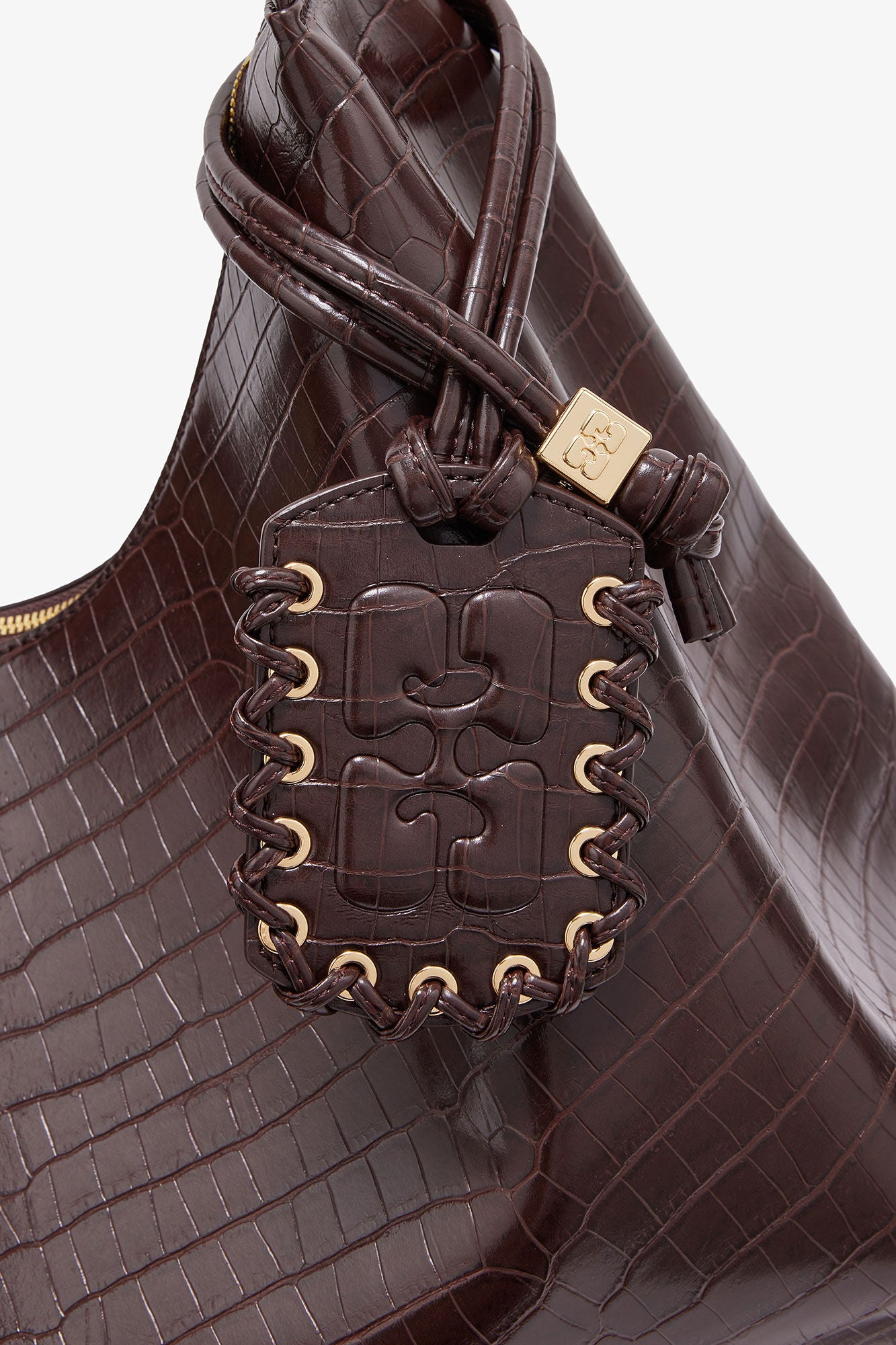 Chocolate Fondant Brown Croco XXL Hobo Bag - GANNI