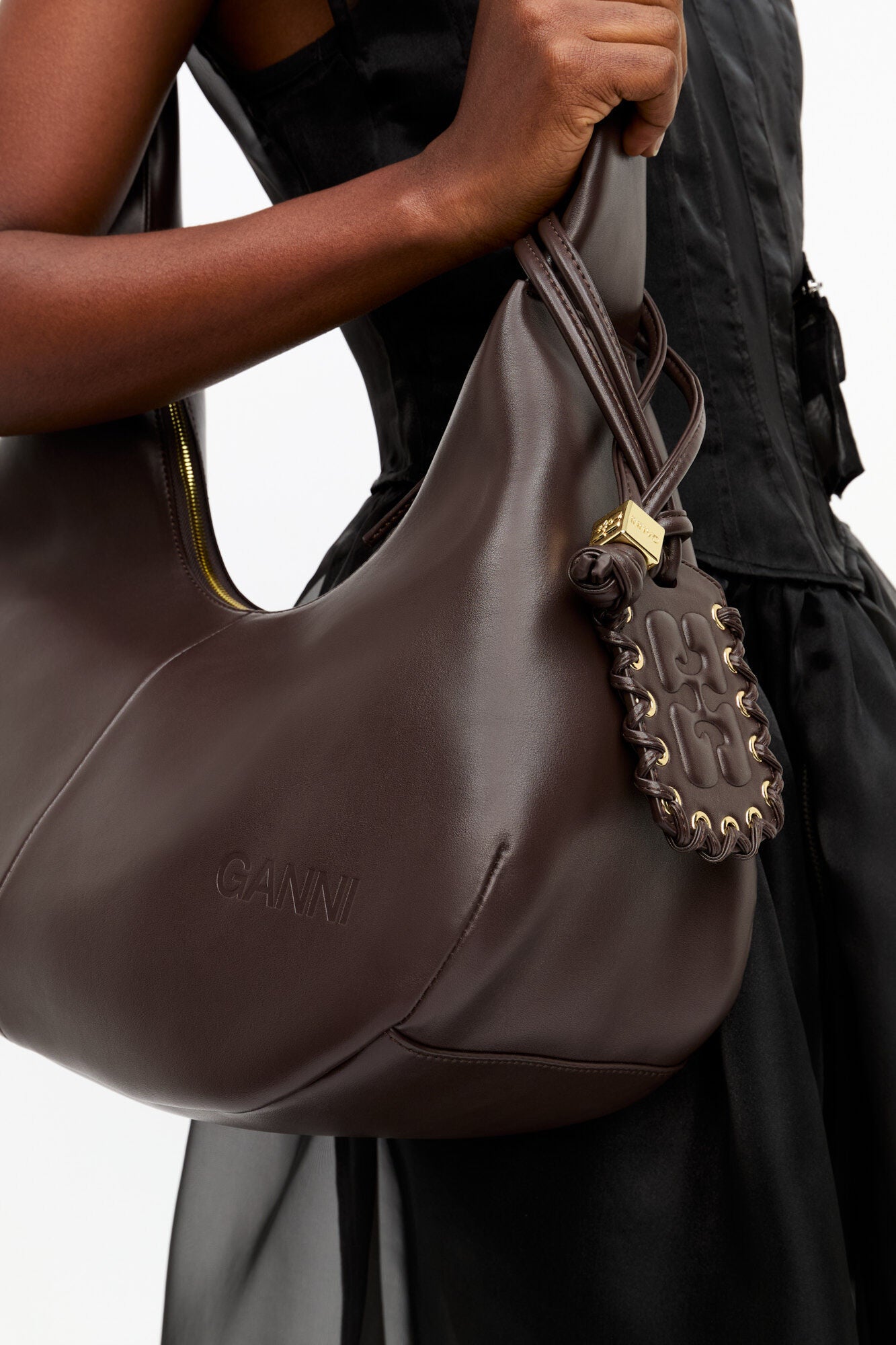 Seal Brown Brown Medium Hobo Bag - GANNI