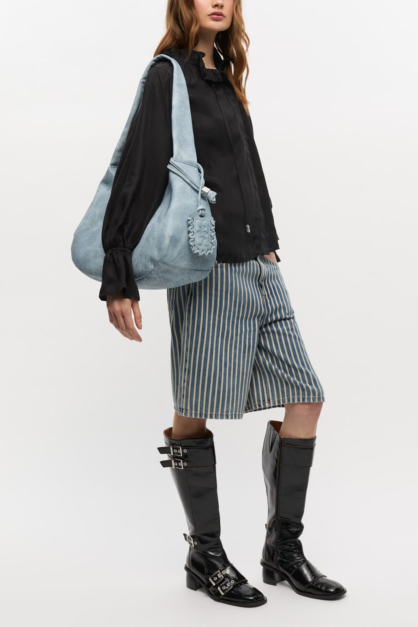 Celestial Blue Bleached Medium Hobo Bag - GANNI