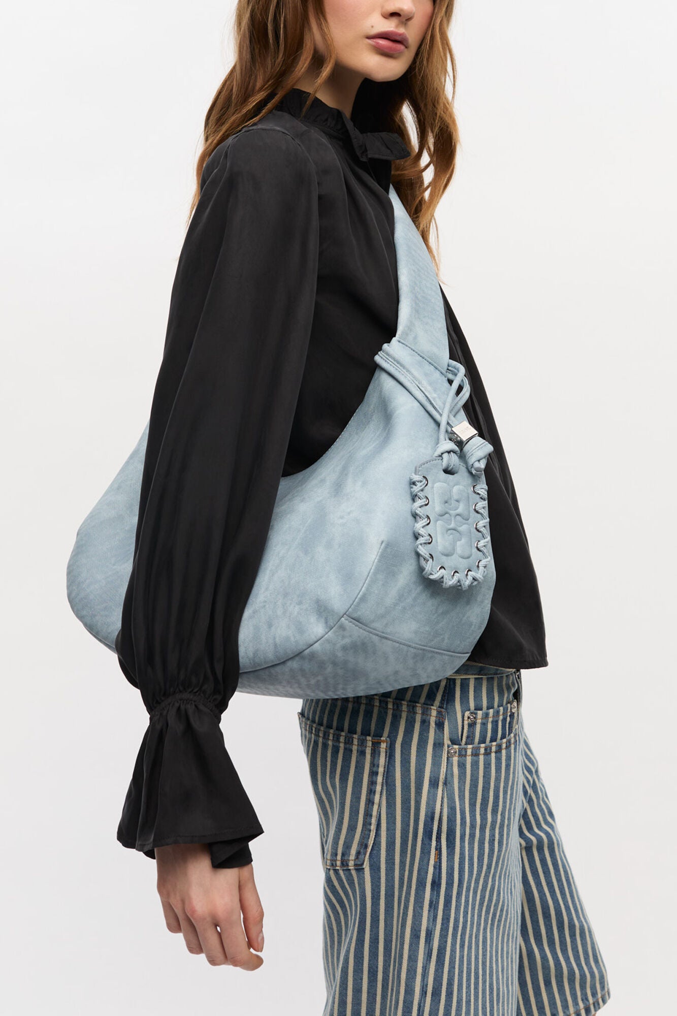Celestial Blue Bleached Medium Hobo Bag - GANNI