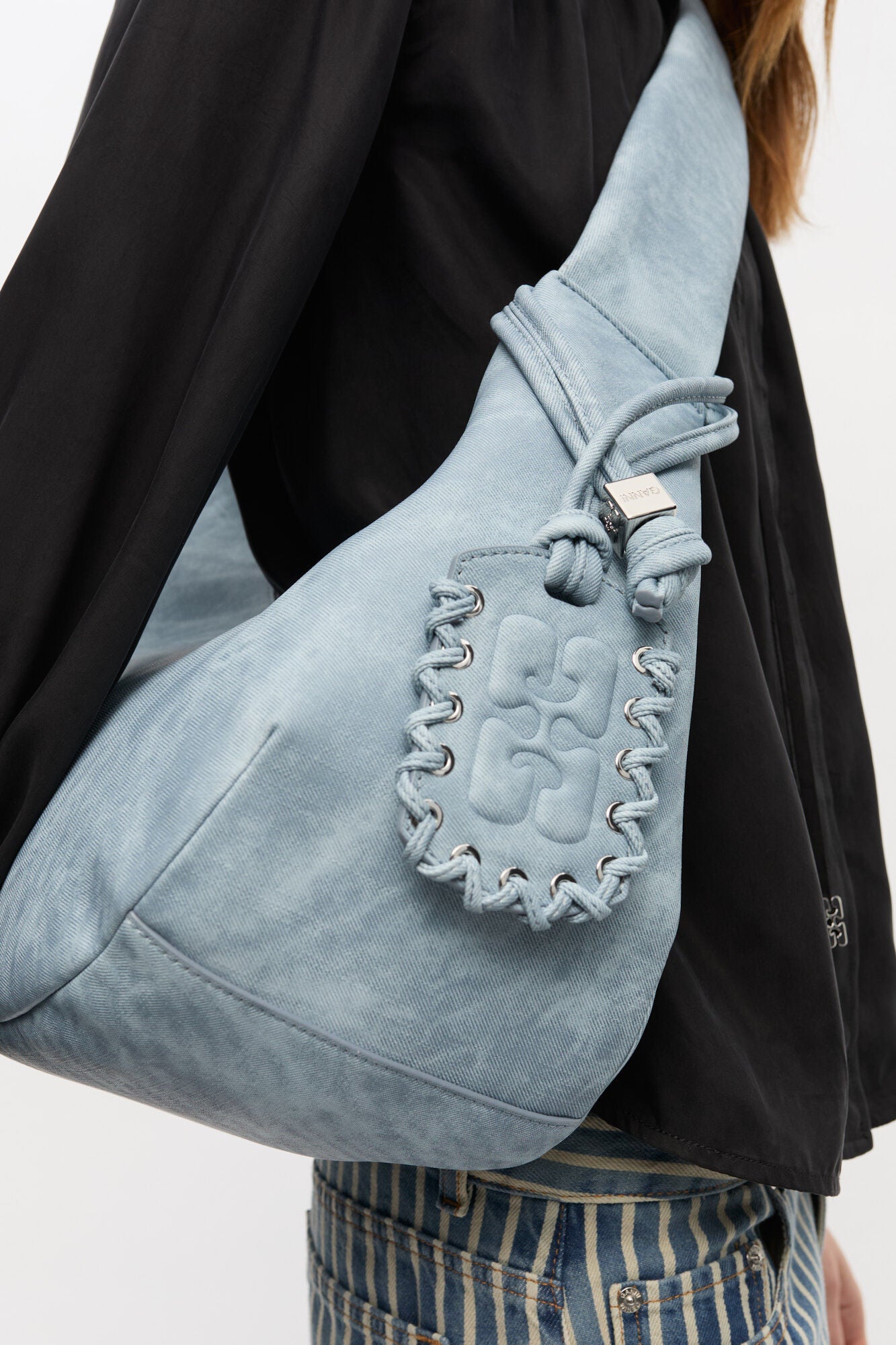 Celestial Blue Bleached Medium Hobo Bag - GANNI