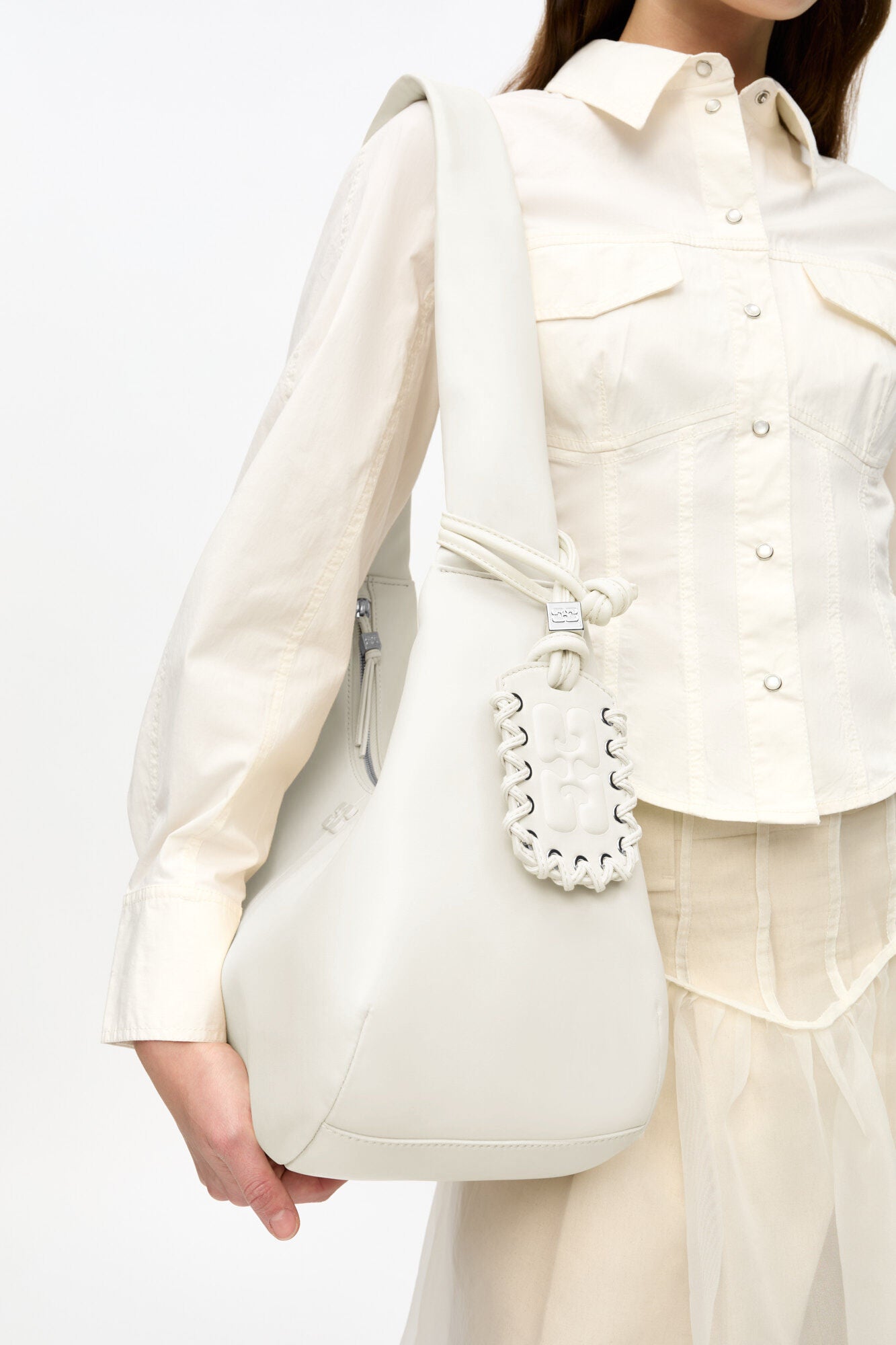 Egret Ivory Medium Hobo Bag - GANNI
