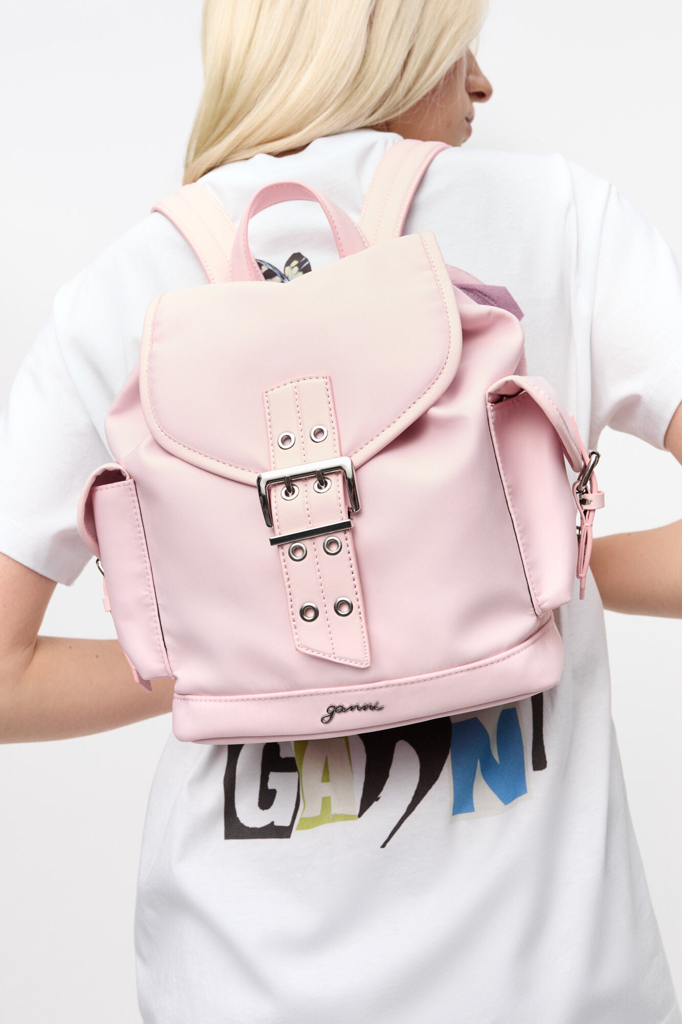 Chalk Pink Pink Small Bucky Backpack - GANNI