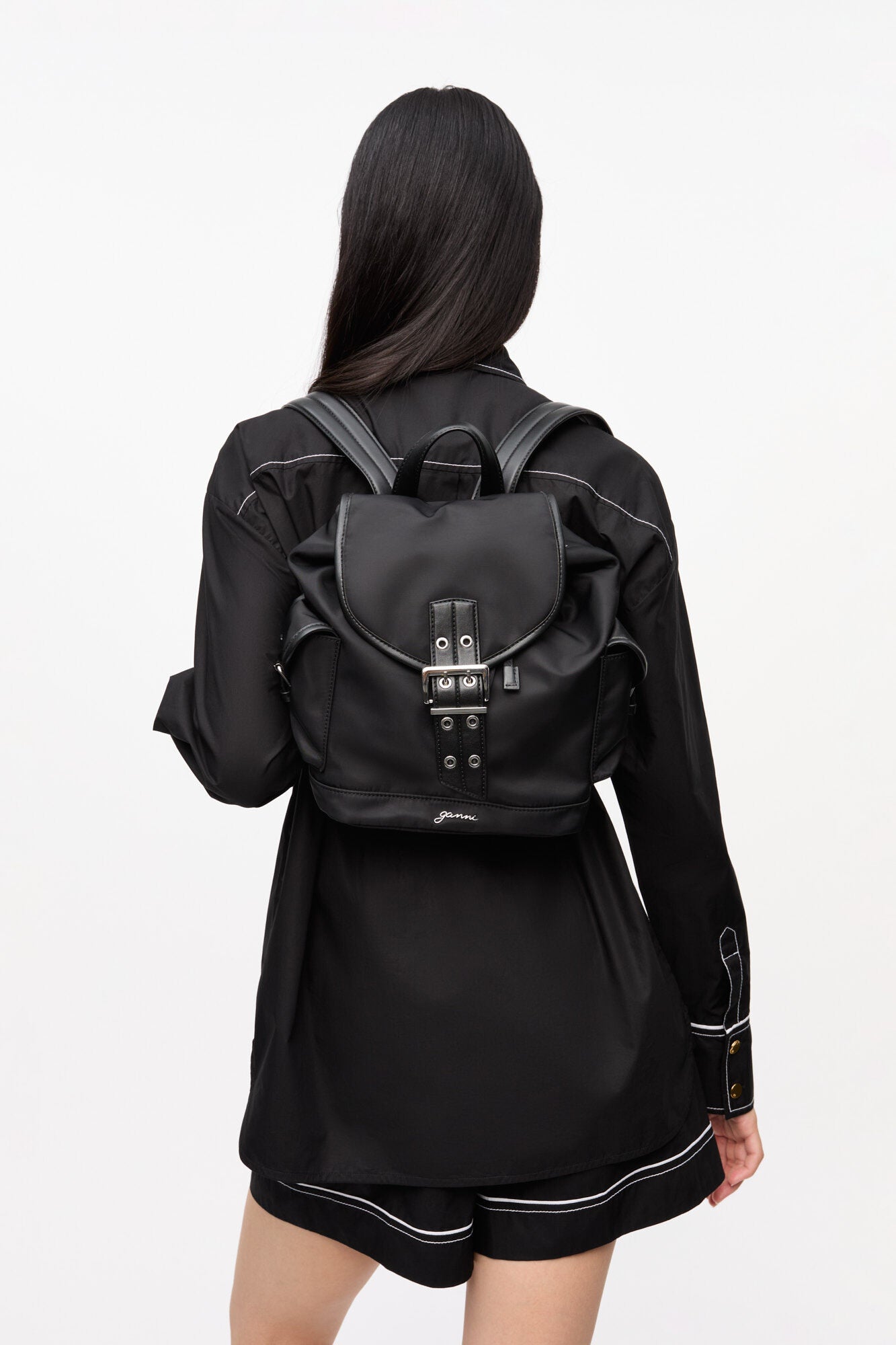 Black Black Small Bucky Nylon Backpack - GANNI