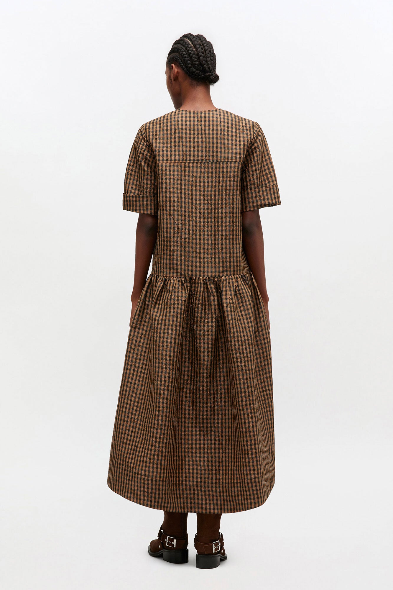 Crinkled Check Long Dress - GANNI