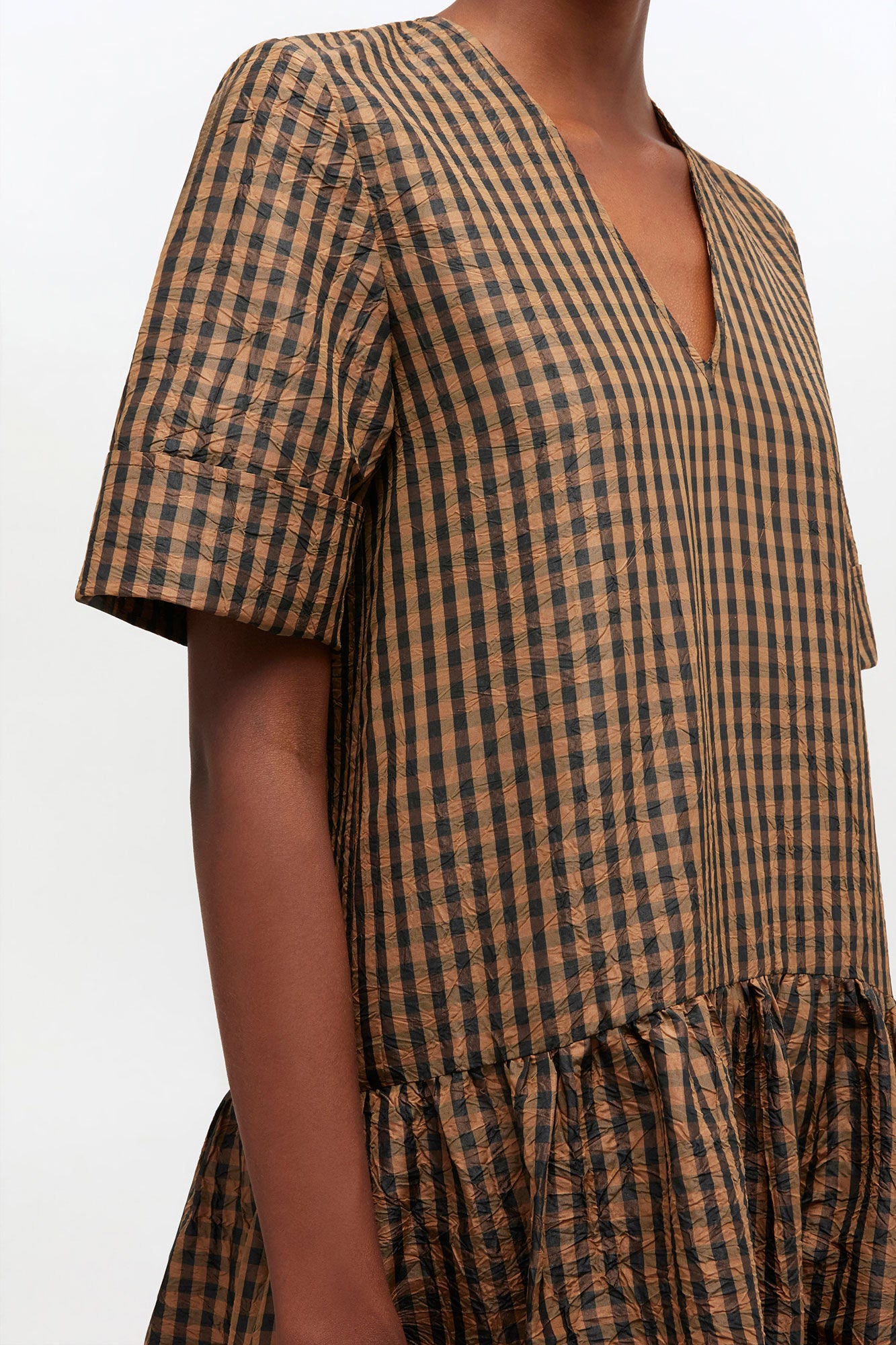 Crinkled Check Long Dress - GANNI