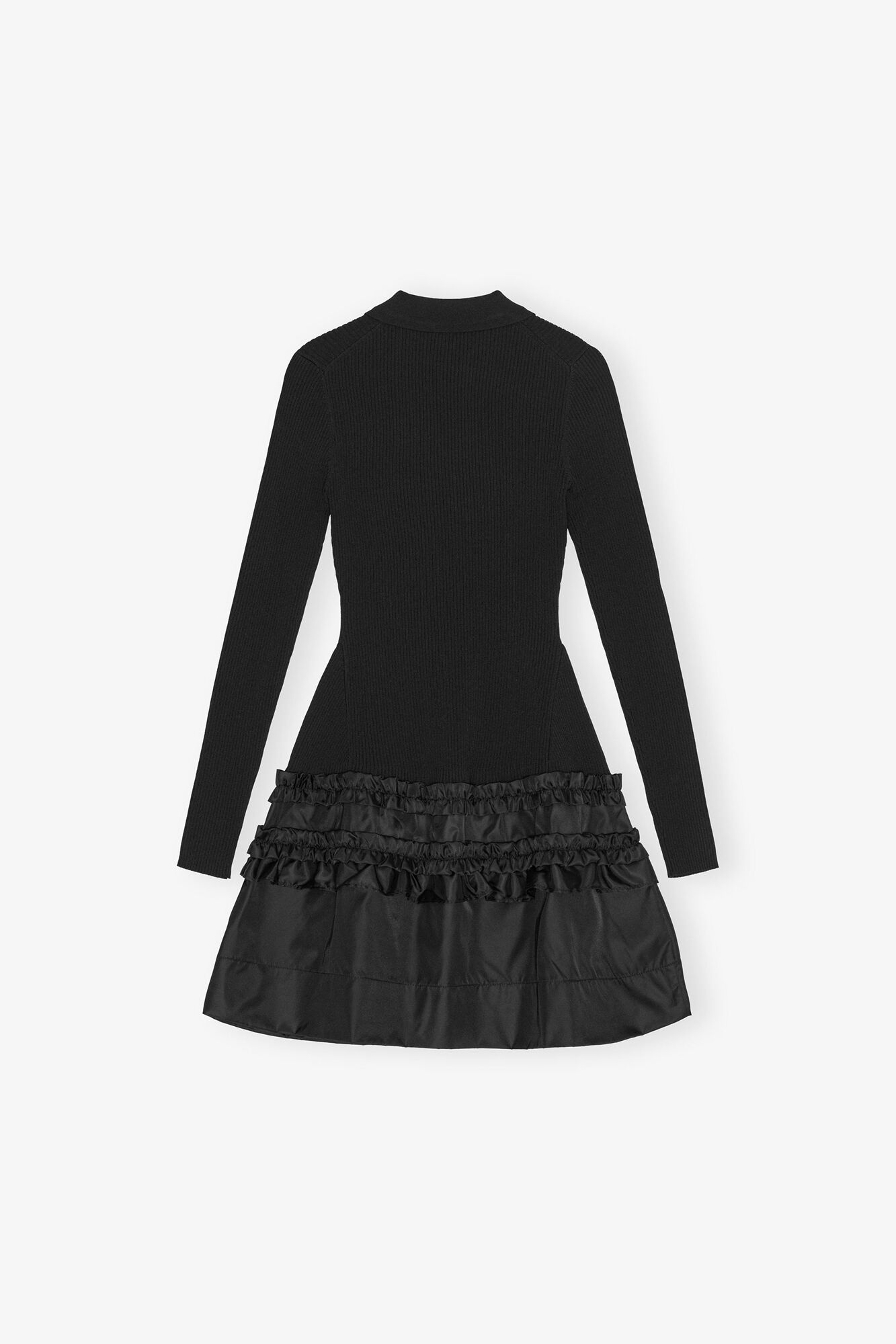 Mini Dress in Rib Knit Ruffle - GANNI