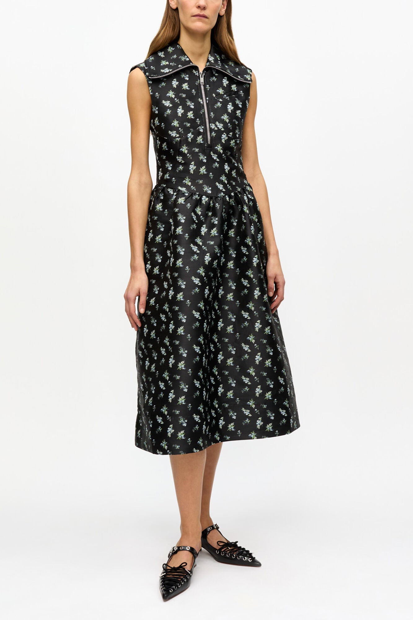Black Floral Jacquard Midi Dress - GANNI