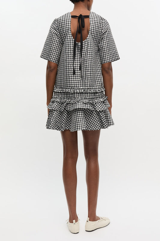 Crinkled Check Mini Dress - GANNI