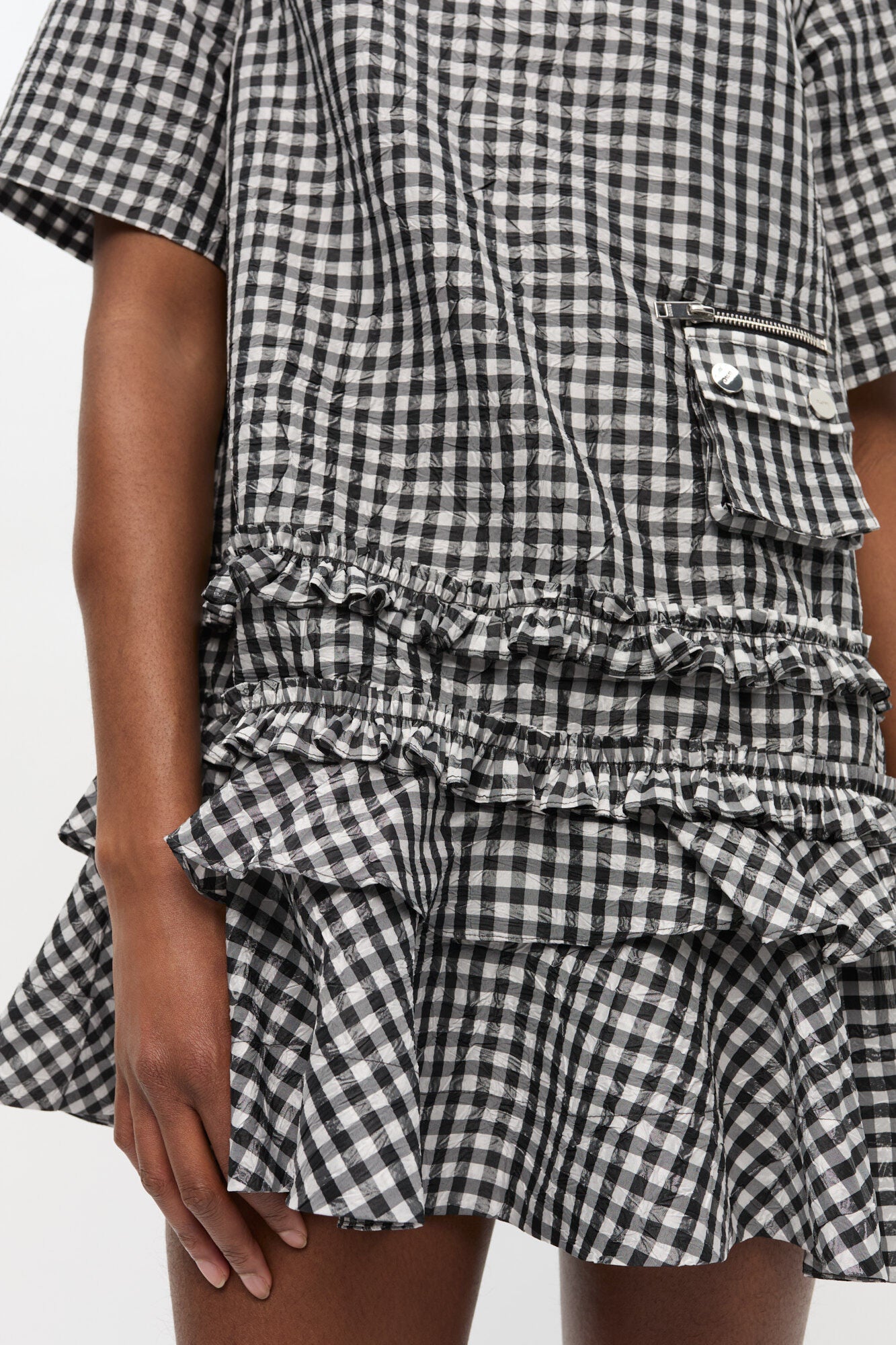 Crinkled Check Mini Dress - GANNI