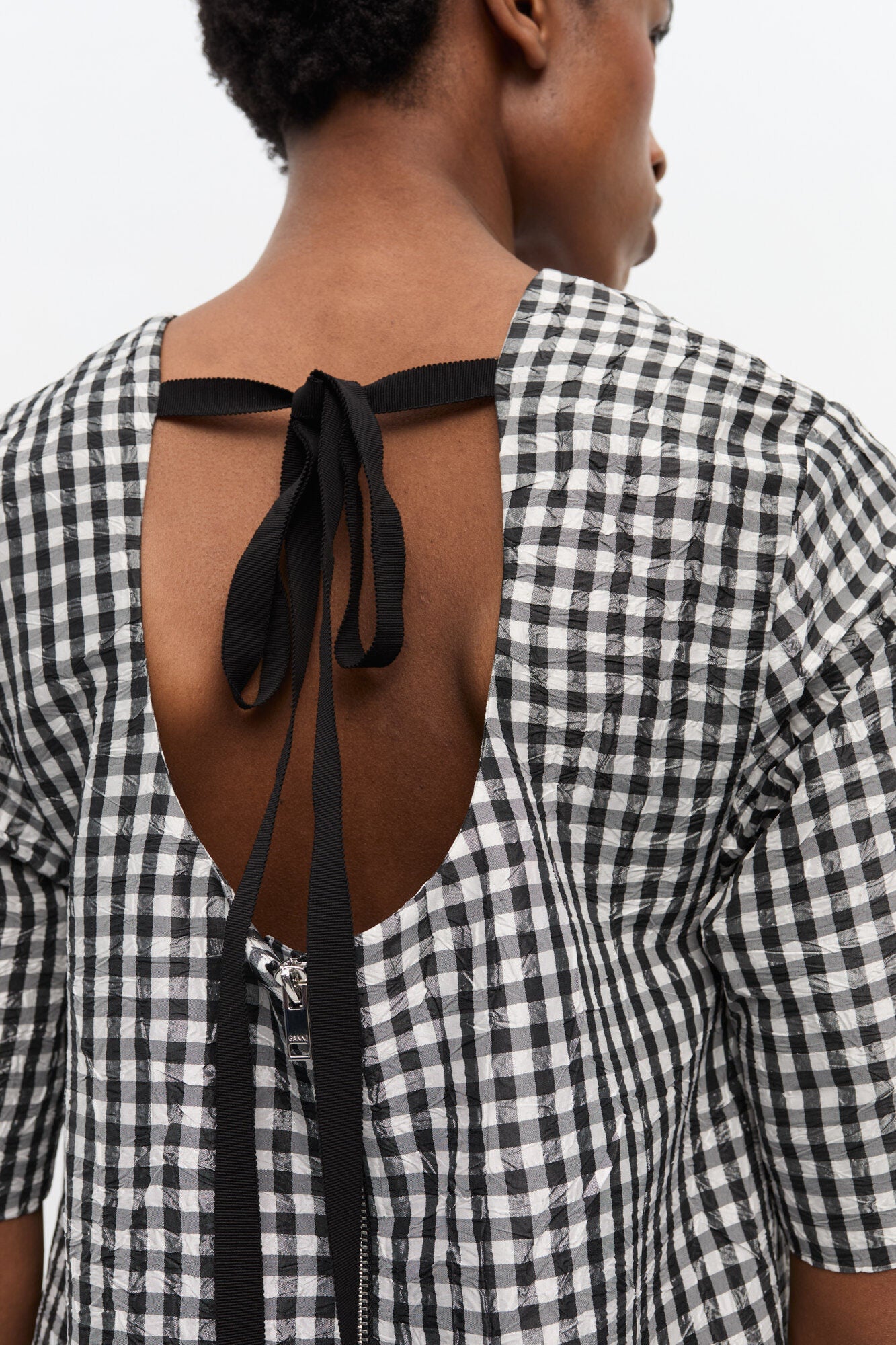 Crinkled Check Mini Dress - GANNI