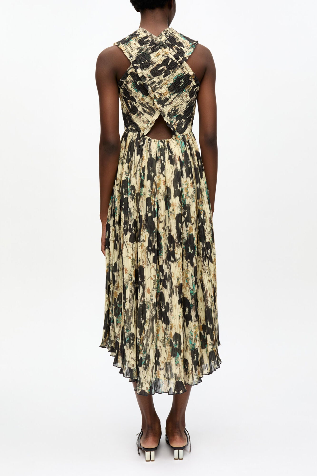Printed Pleats Smock Midi Straps Dress - GANNI