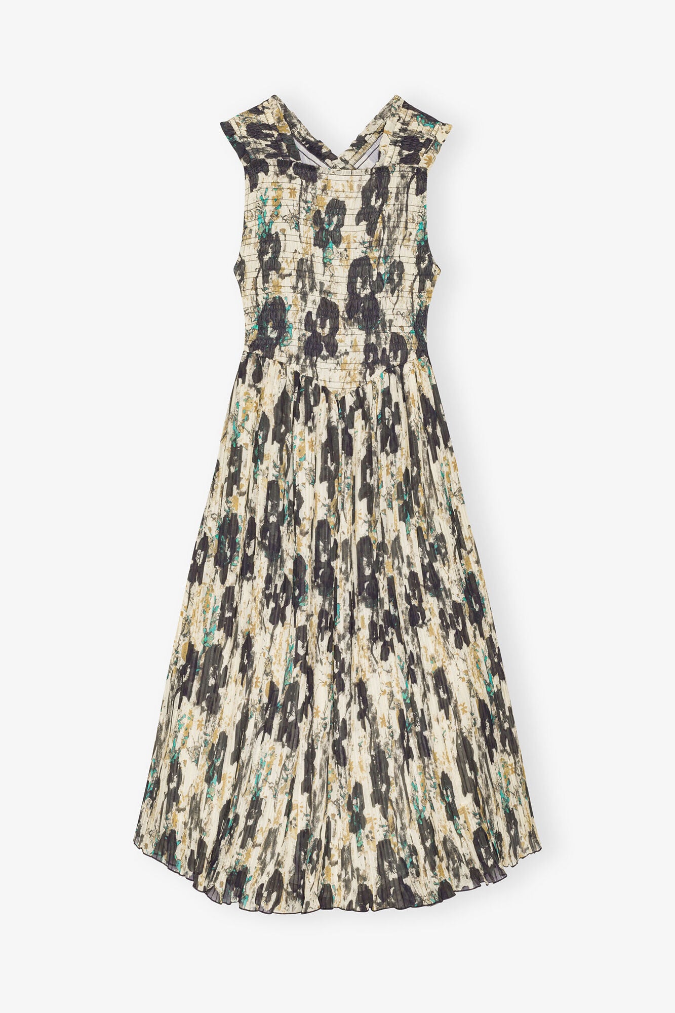 Printed Pleats Smock Midi Straps Dress - GANNI