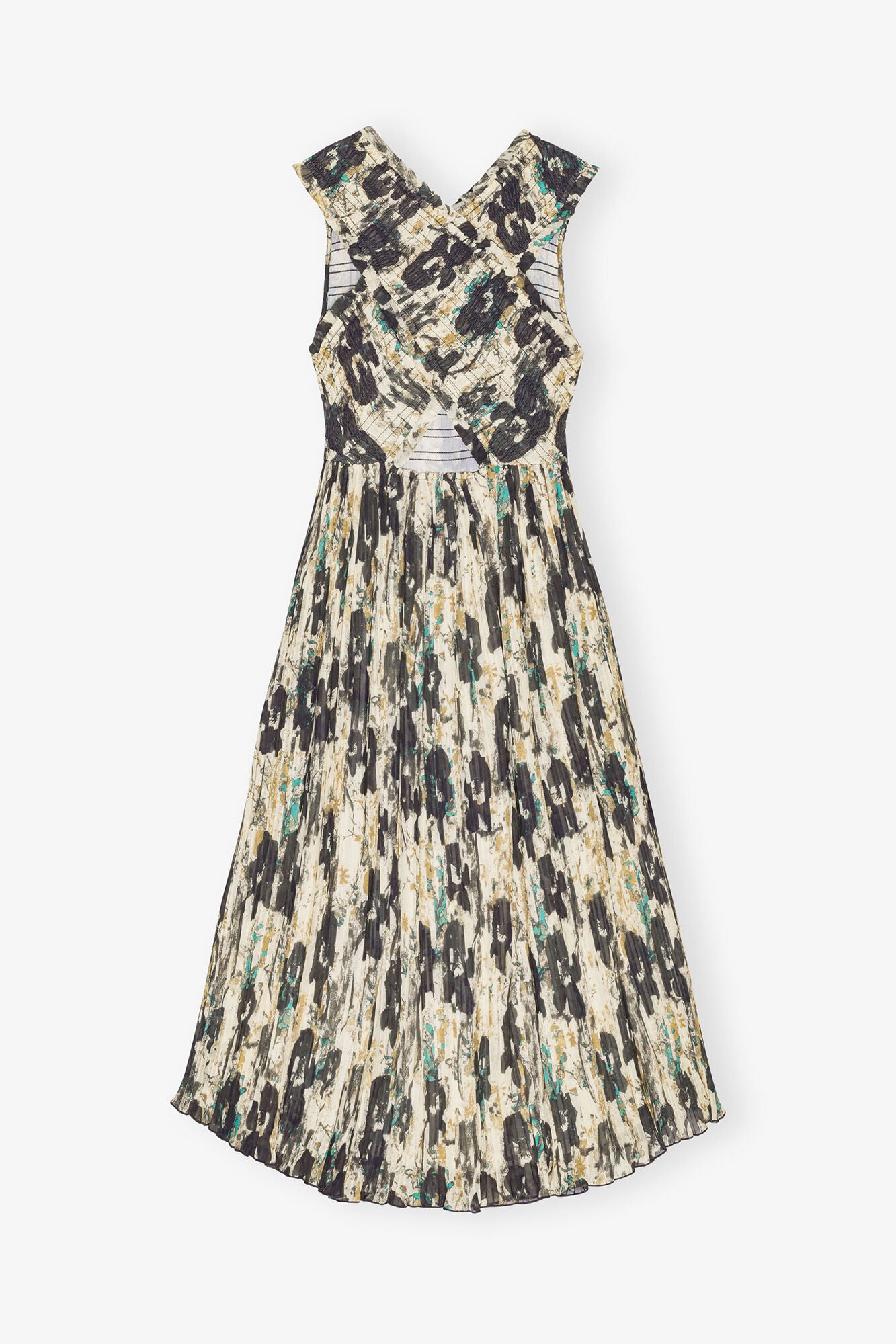 Printed Pleats Smock Midi Straps Dress - GANNI