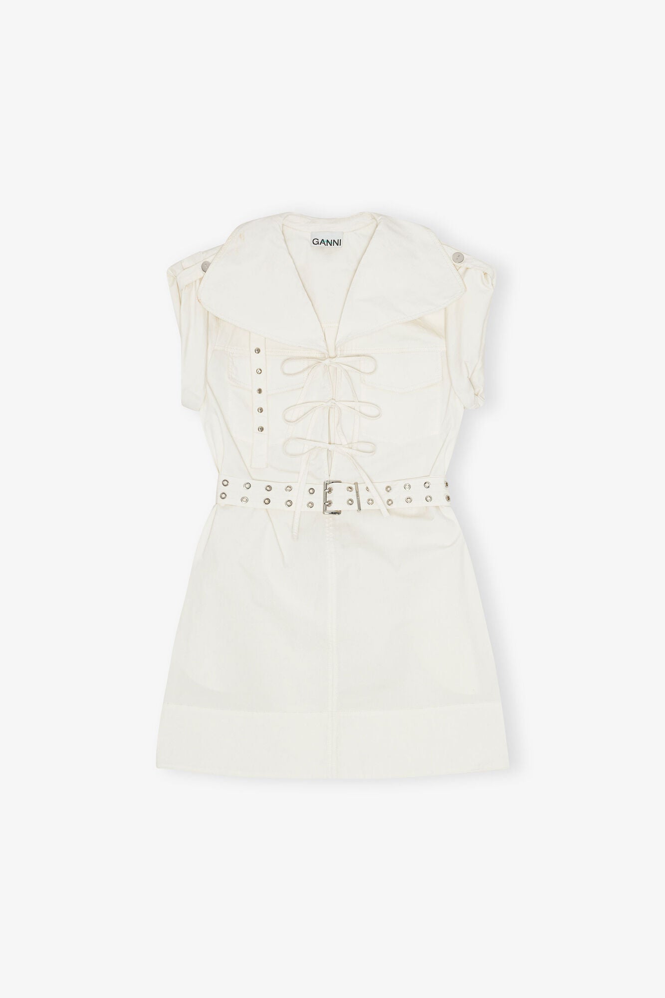 Ivory Stretch Cotton Mini Dress - GANNI