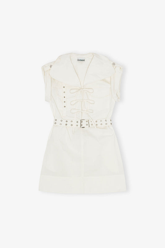 Ivory Stretch Cotton Mini Dress - GANNI
