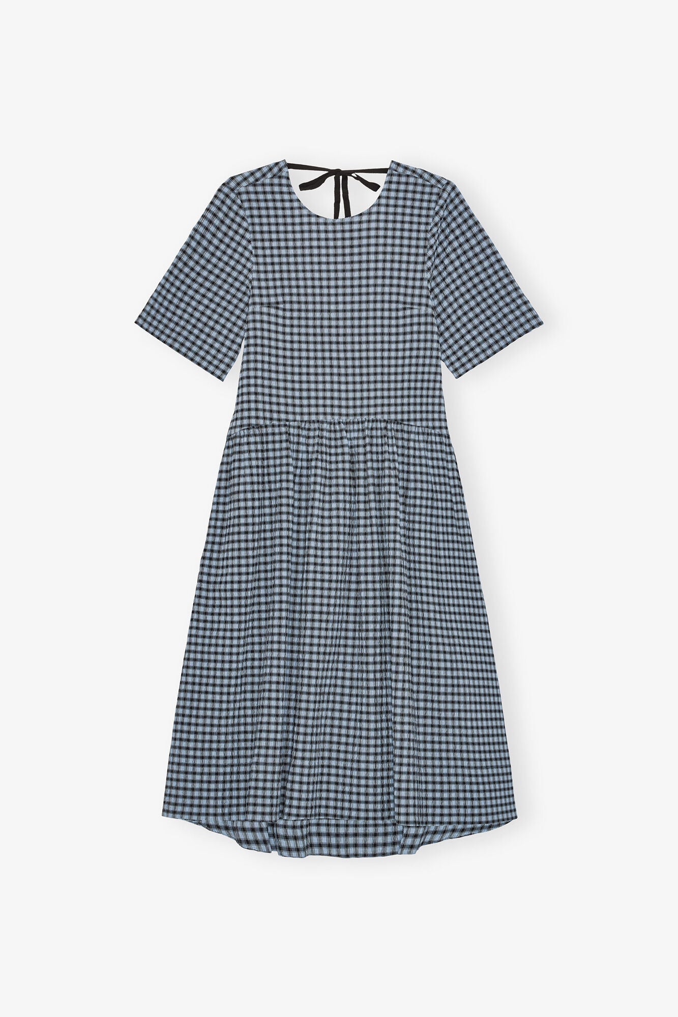 Blue Seersucker Check Midi Dress - GANNI