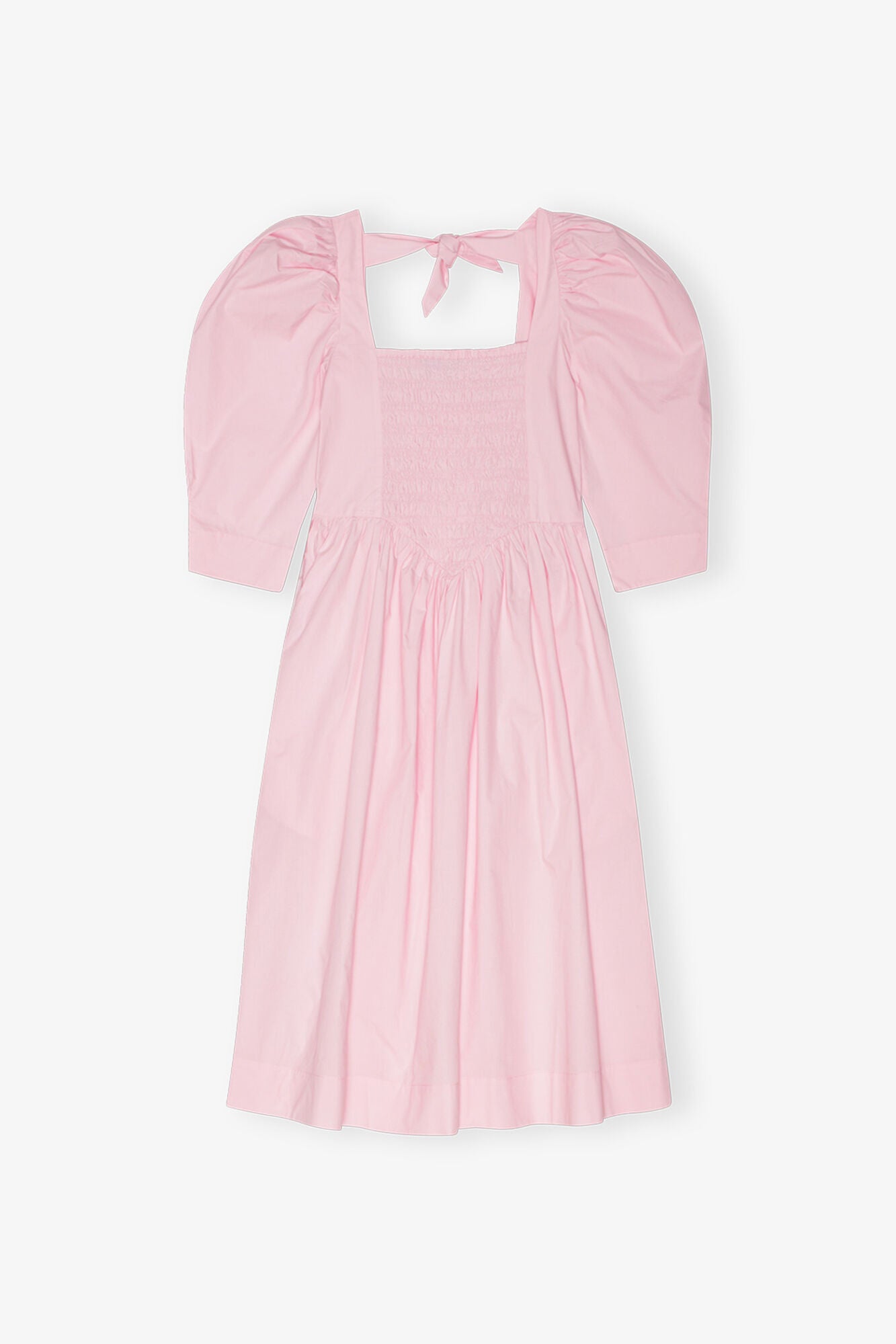 Pink Cotton Poplin Open Neck Smock Dress - GANNI
