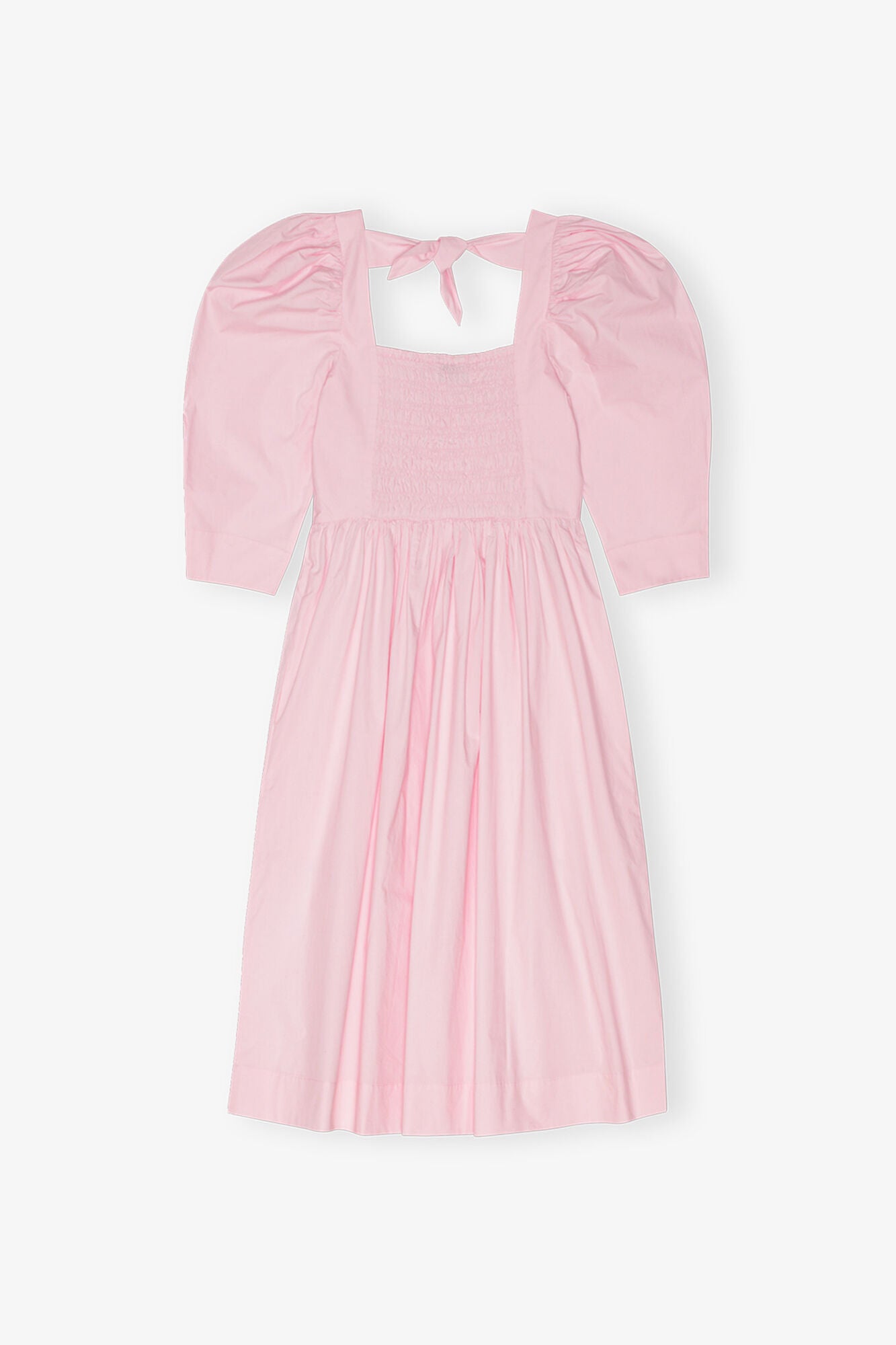 Pink Cotton Poplin Open Neck Smock Dress - GANNI