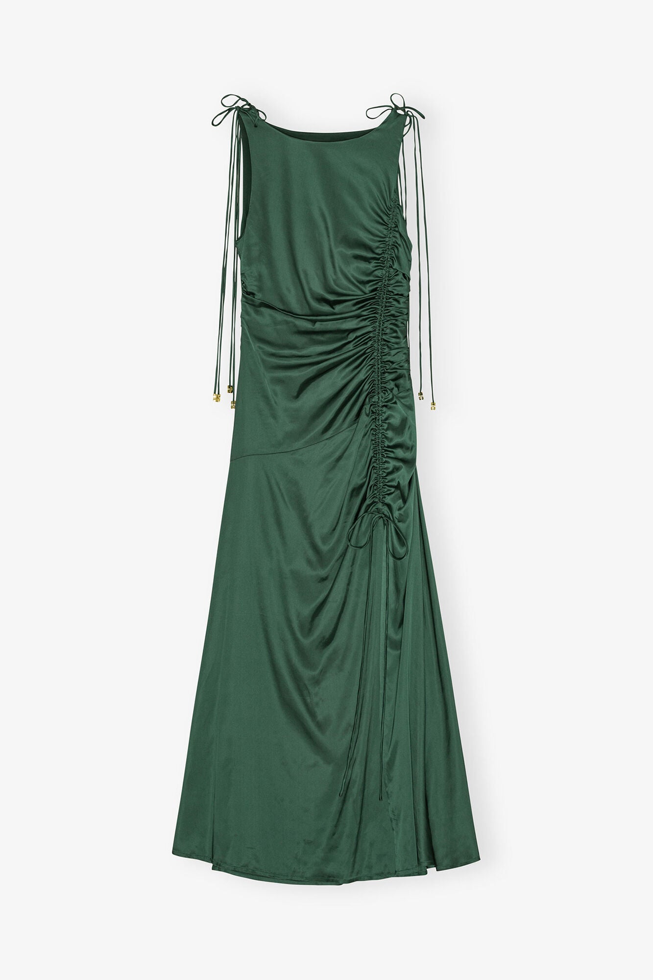 Green Satin Gathered Dress - GANNI