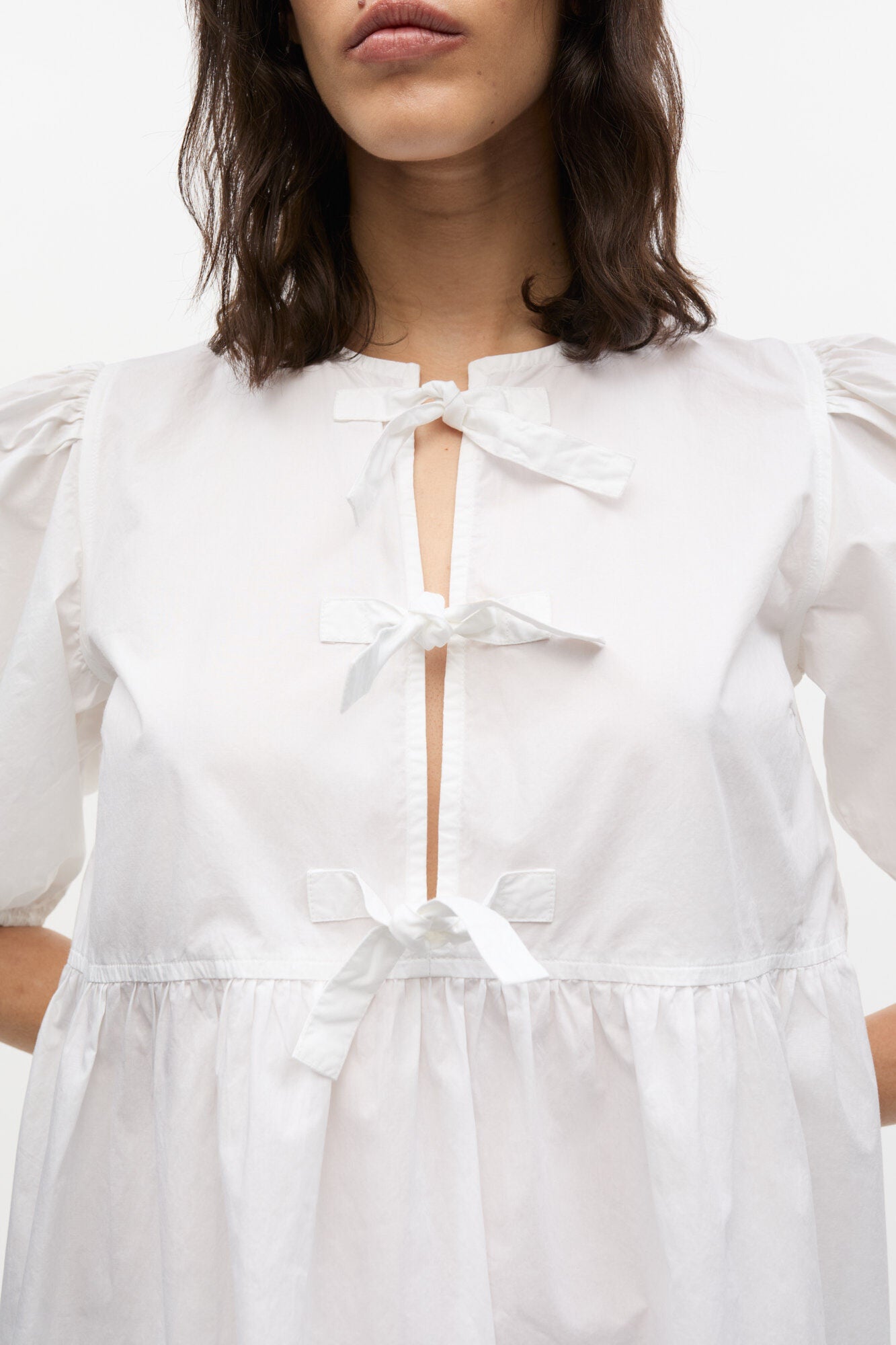 White Cotton Poplin Tie String Mini Dress - GANNI