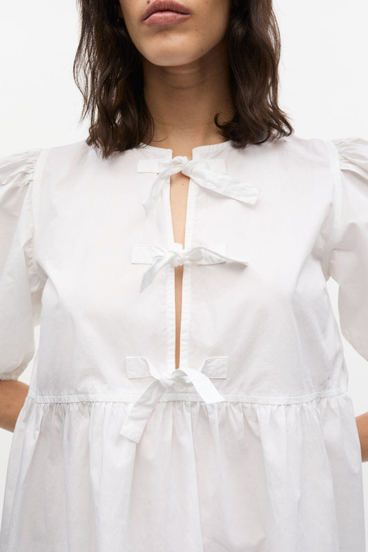 White Cotton Poplin Tie String Mini Dress - GANNI