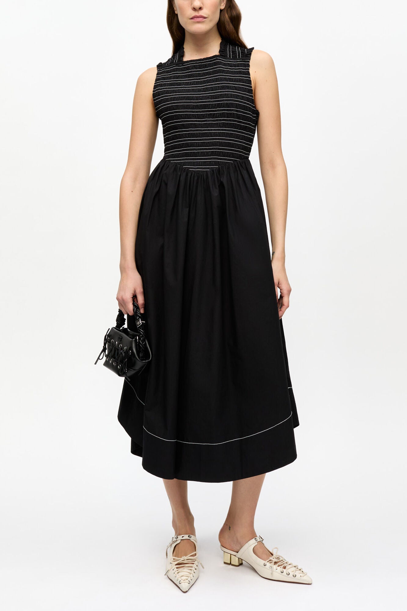 Washed Stretch Cotton Smock Midi Dress - GANNI