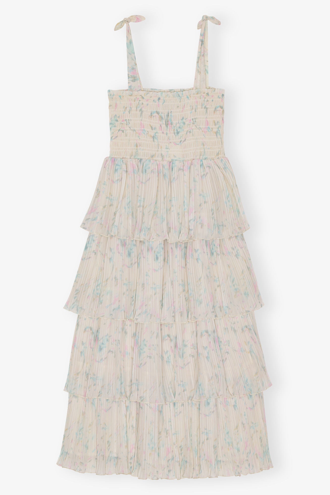 Floral Printed Pleated Georgette Strap Smock Midi Dress - GANNI