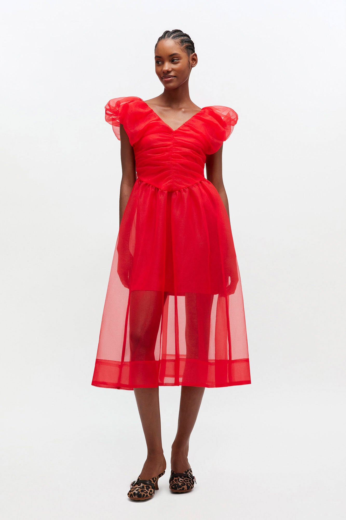 Red Organza Ruched Dress - GANNI