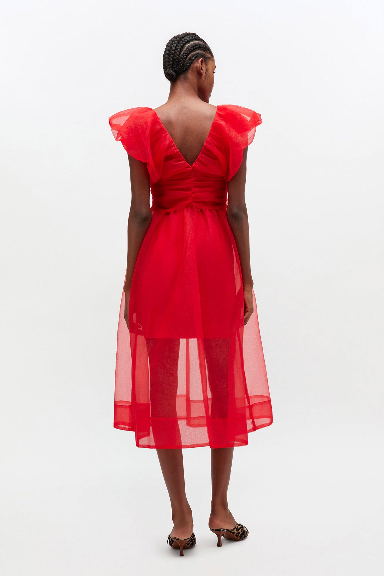 Red Organza Ruched Dress - GANNI