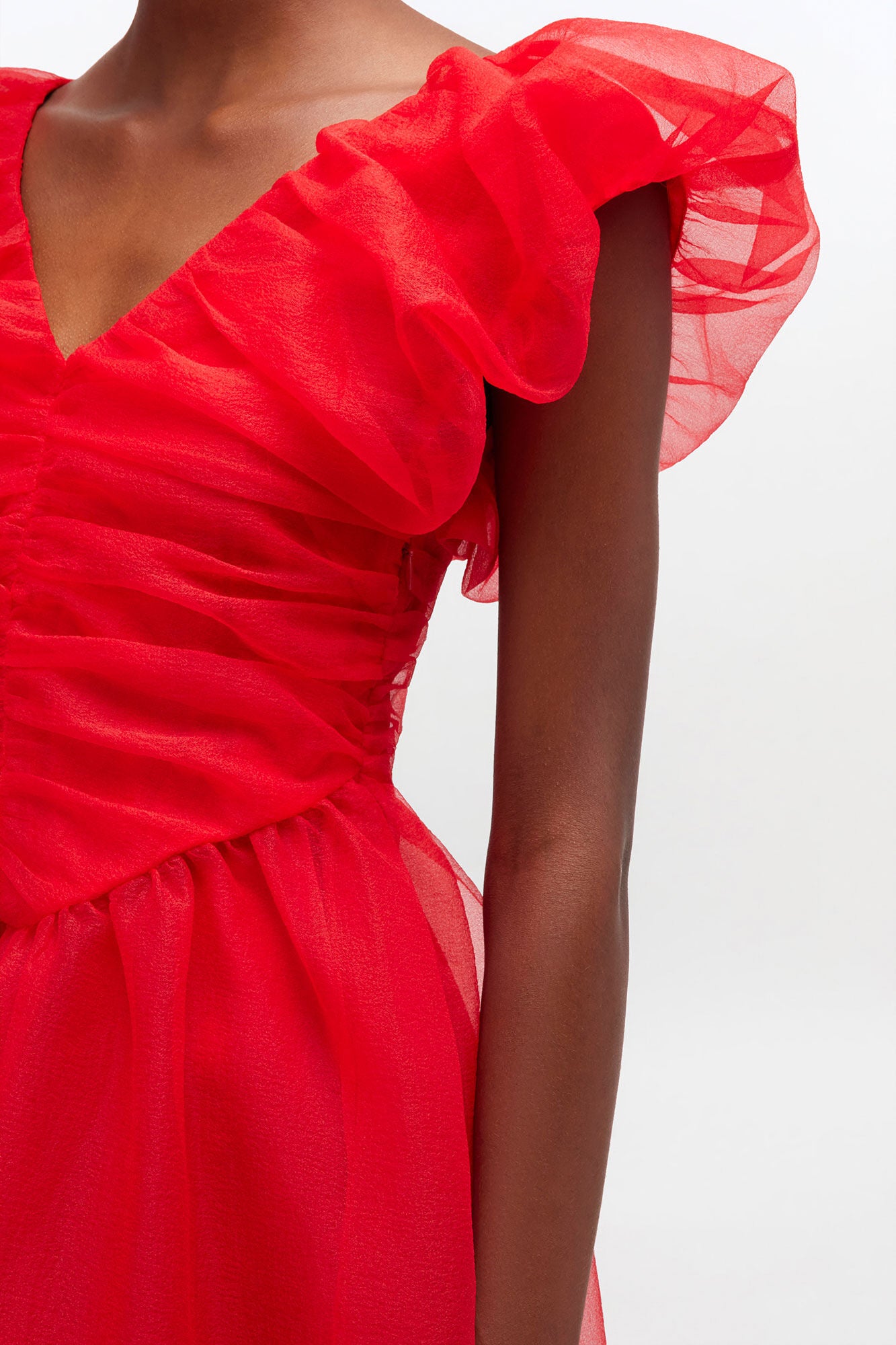 Red Organza Ruched Dress - GANNI