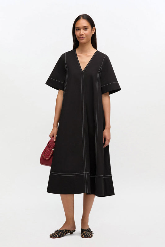 Black Cotton A-line Dress - GANNI