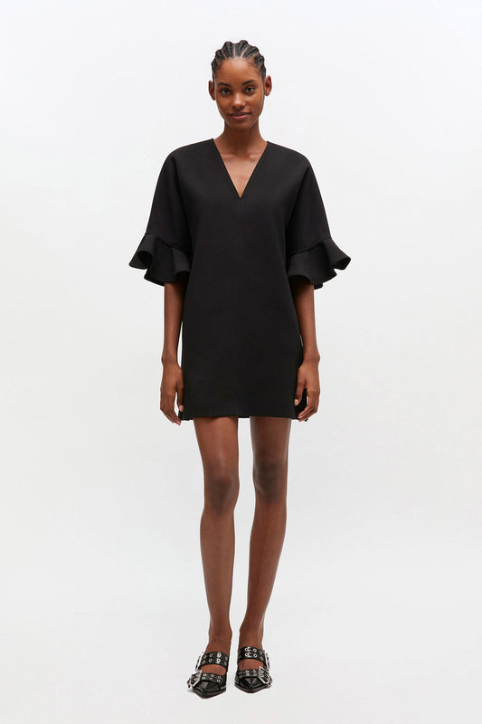 Black Mini Ruffle Dress - GANNI