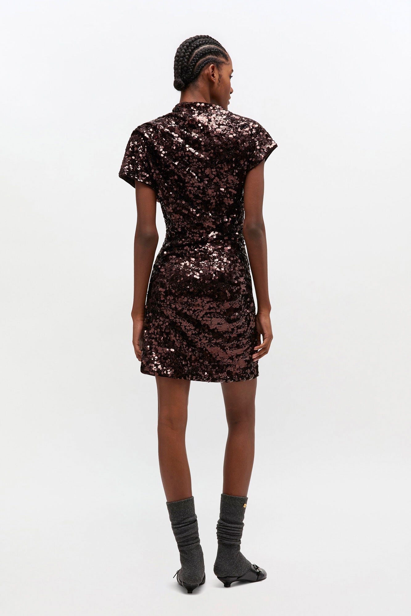 Brown Sequins Mini Dress - GANNI