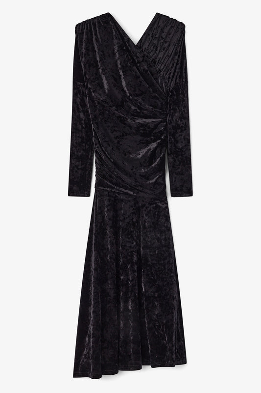 Dress in Black Velour Ruched - GANNI