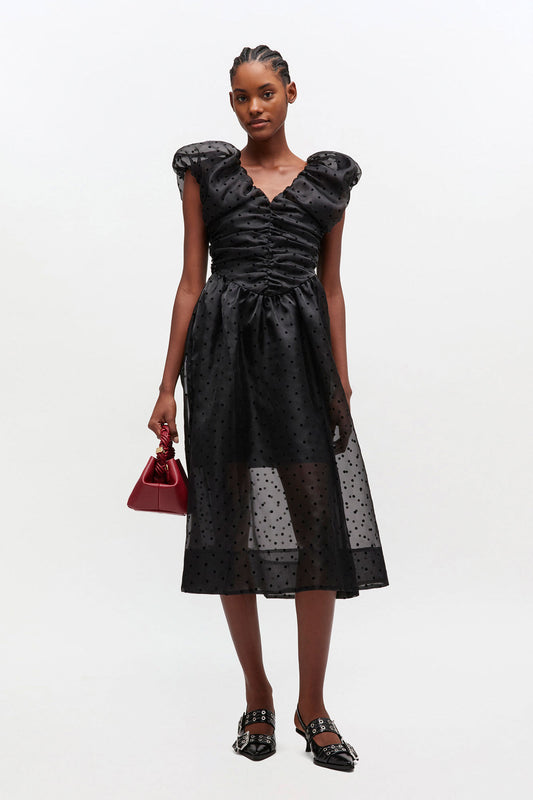 Black Organza Ruched Dress - GANNI