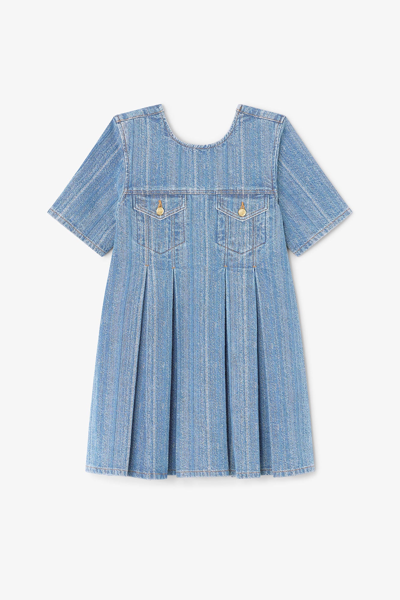 Striped Denim Pleated Dress - GANNI