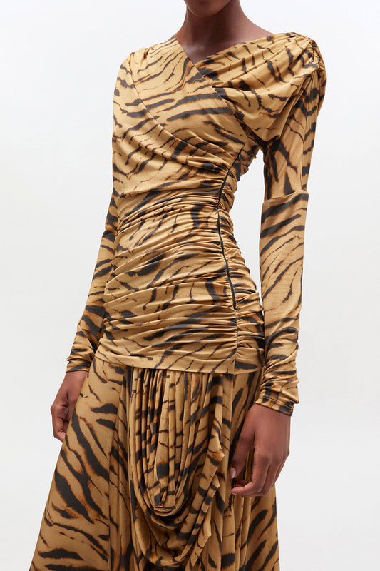 Zebra Print Ruched Dress - GANNI