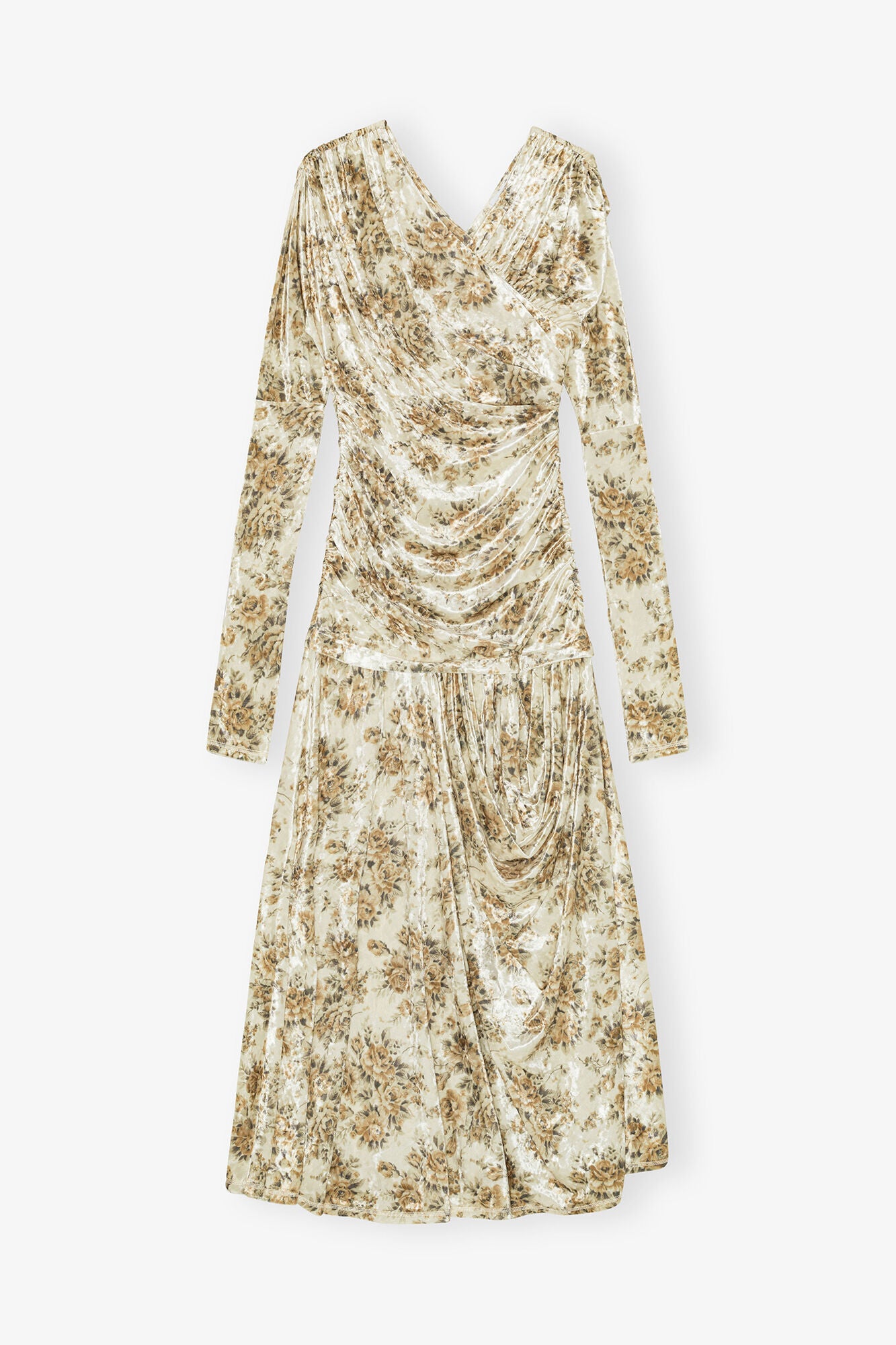 Golden Floral Ruched Dress - GANNI