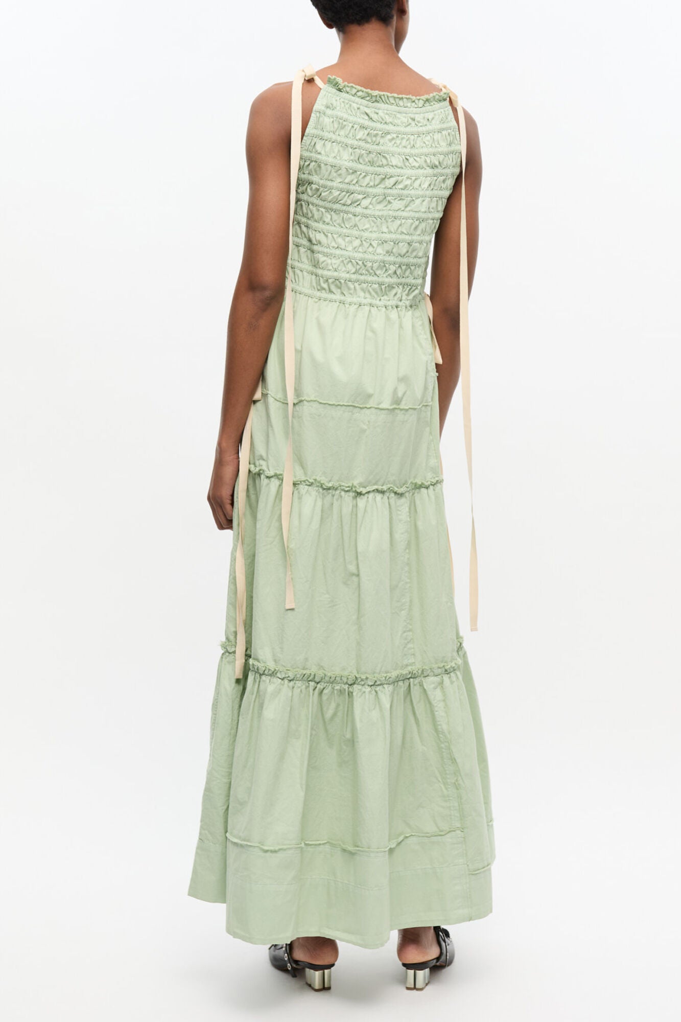 Light Green Smocked Tiered Dress - GANNI
