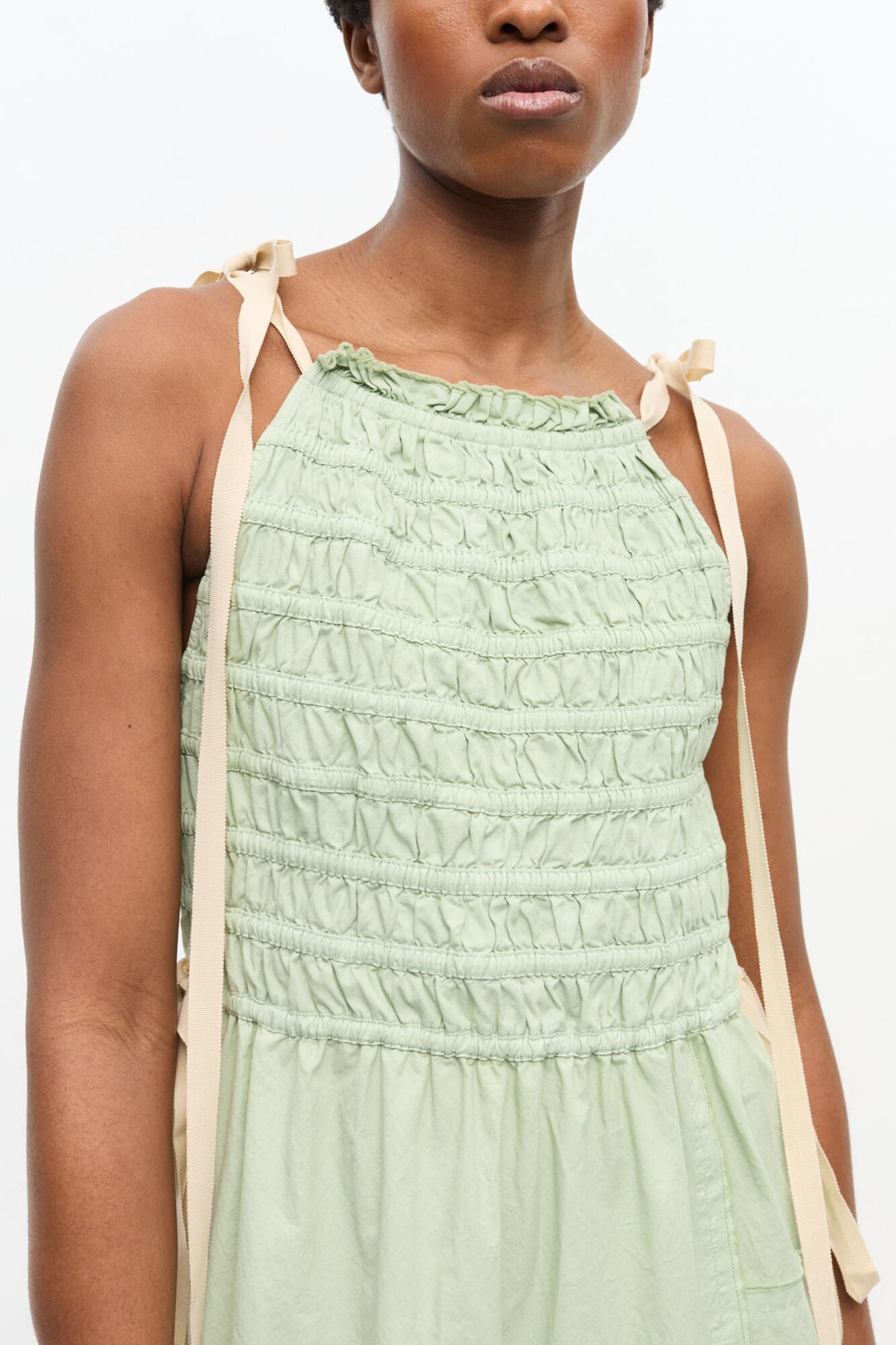 Light Green Smocked Tiered Dress - GANNI