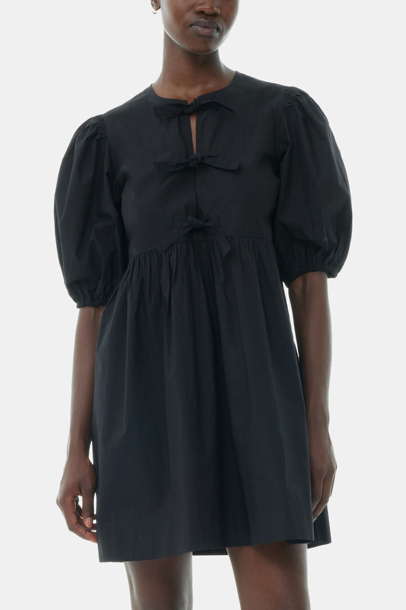 Black Cotton Poplin Tie String Mini Dress - GANNI