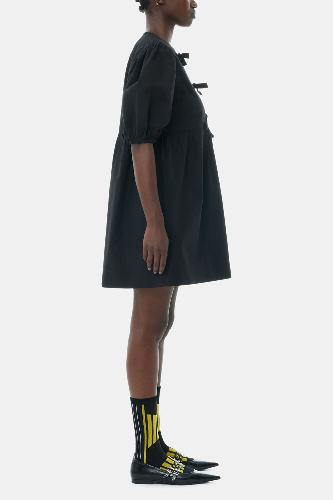 Black Cotton Poplin Tie String Mini Dress - GANNI