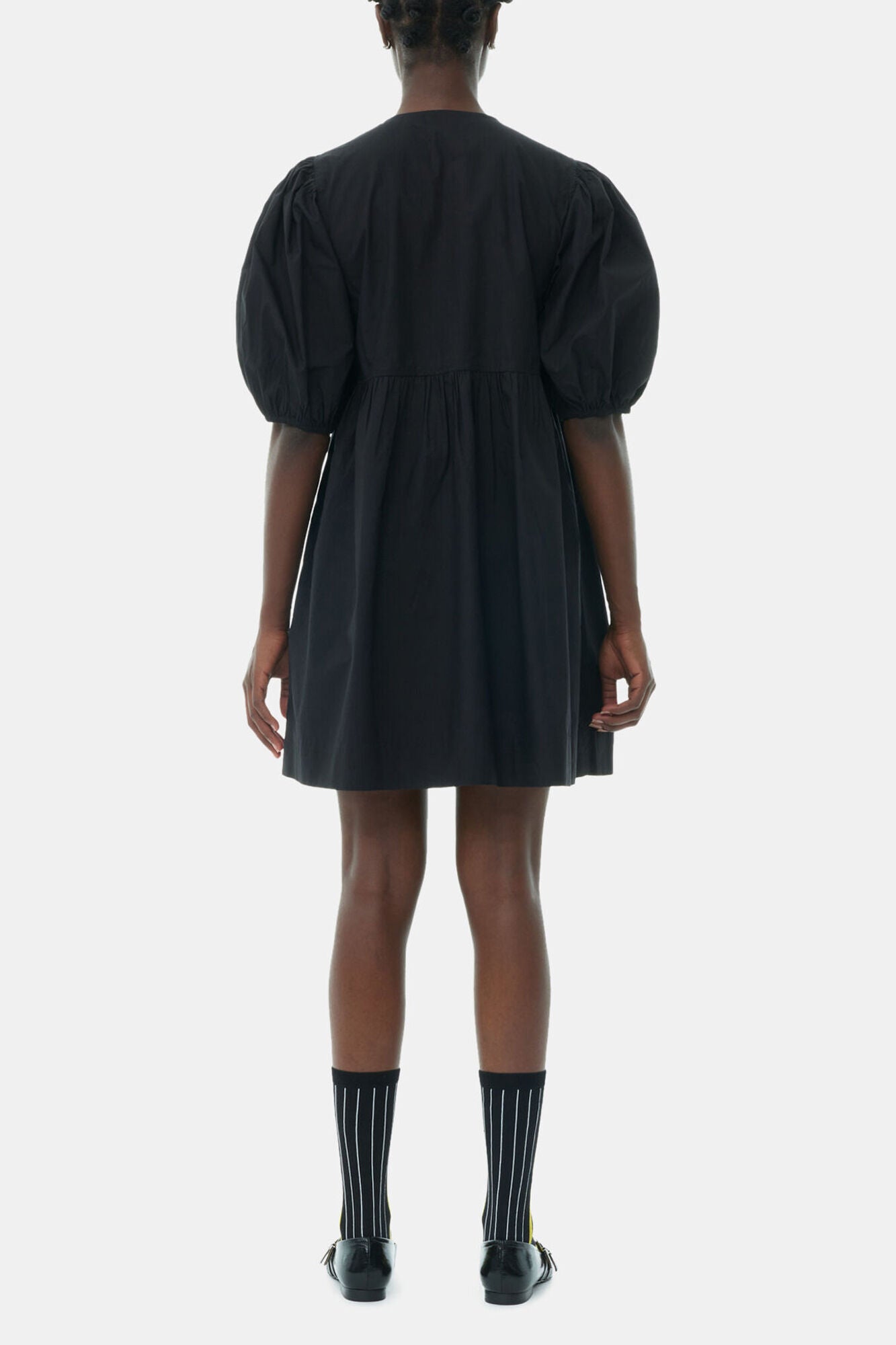 Black Cotton Poplin Tie String Mini Dress - GANNI