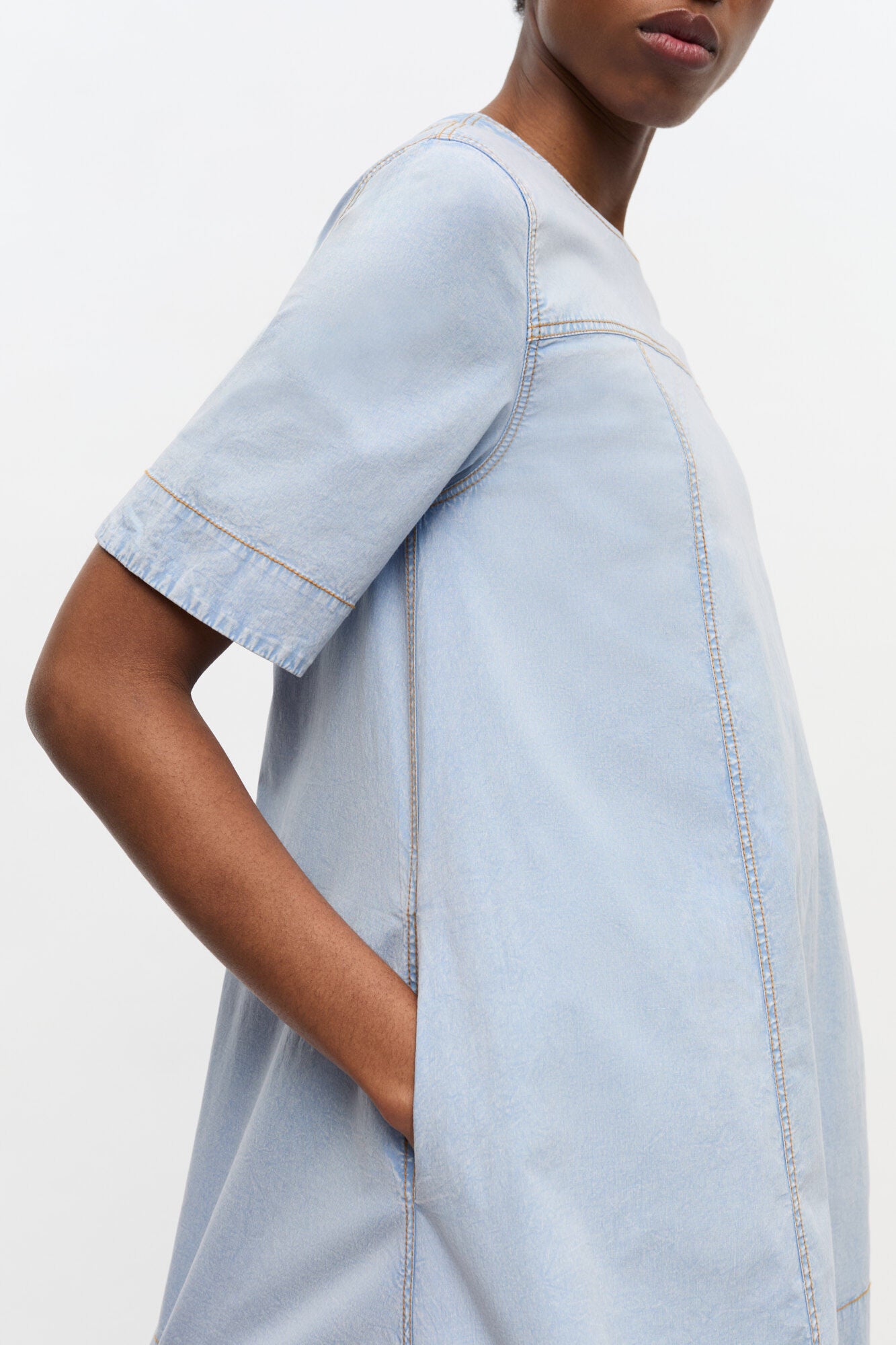 Light Blue A-line Mini Denim Dress - GANNI