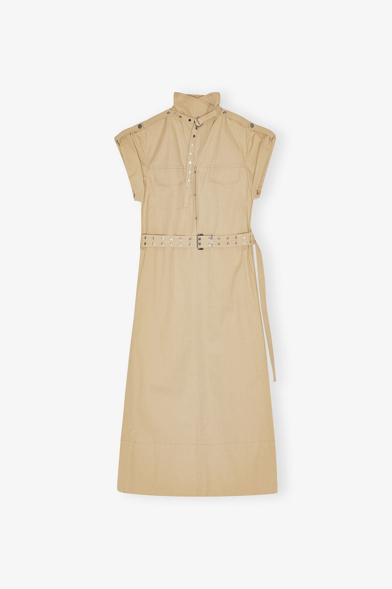 Beige Stretch Cotton Dress - GANNI