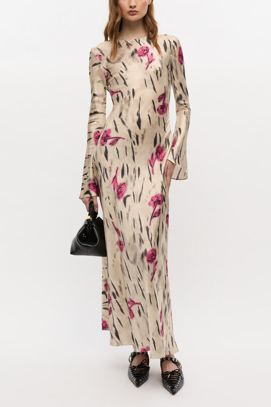 Floral Satin Maxi Dress - GANNI