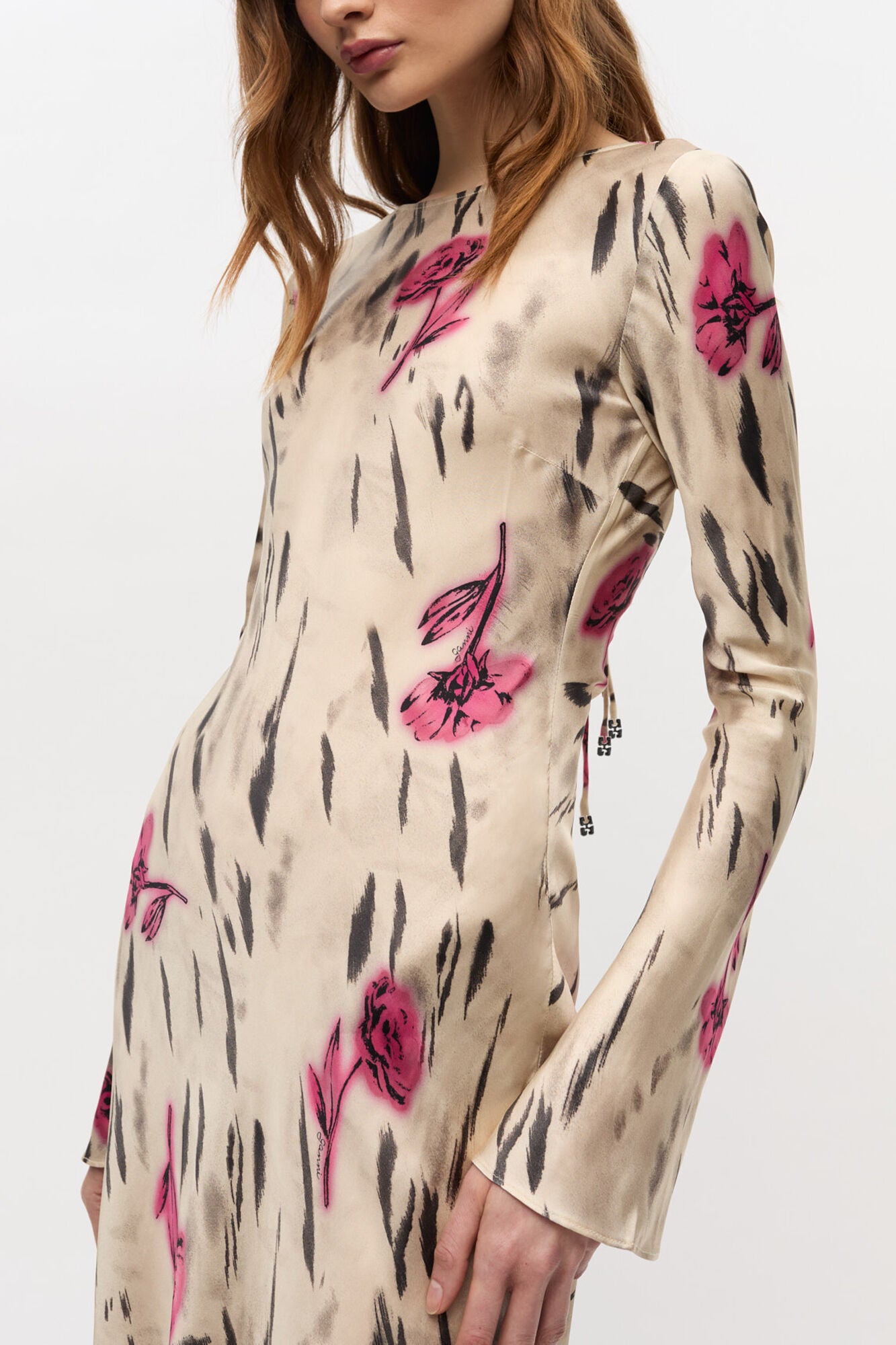 Floral Satin Maxi Dress - GANNI