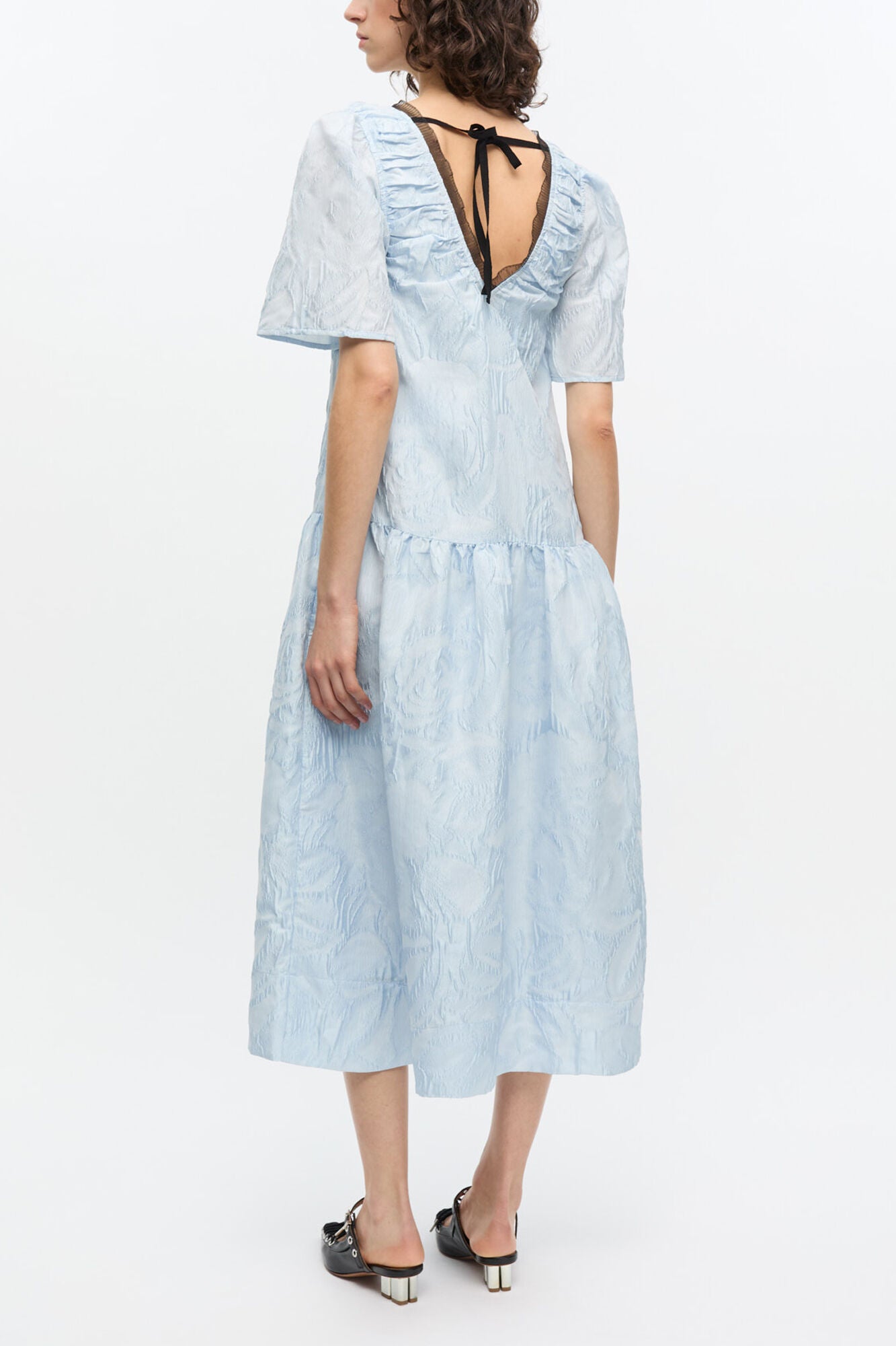 Blue Textured Cloque Midi Dress - GANNI